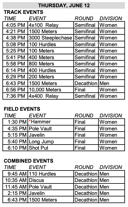 schedule of events